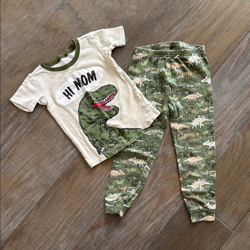 ‘Hi Mom’ T-Rex Dinosaur Print Toddler Pajama Set (Size 3T)
